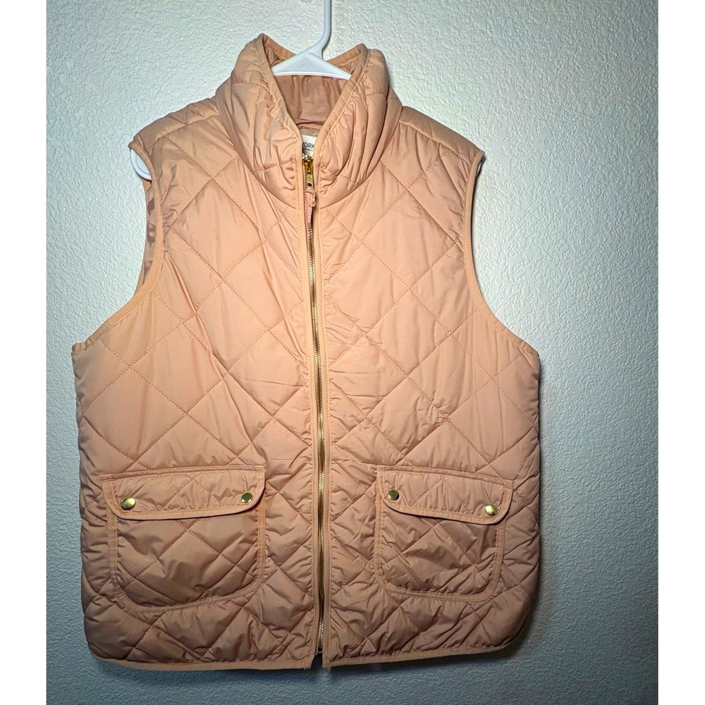 Workshop Women's Plus 1X Pink Quilted Puffer Vest Full Zip Pockets